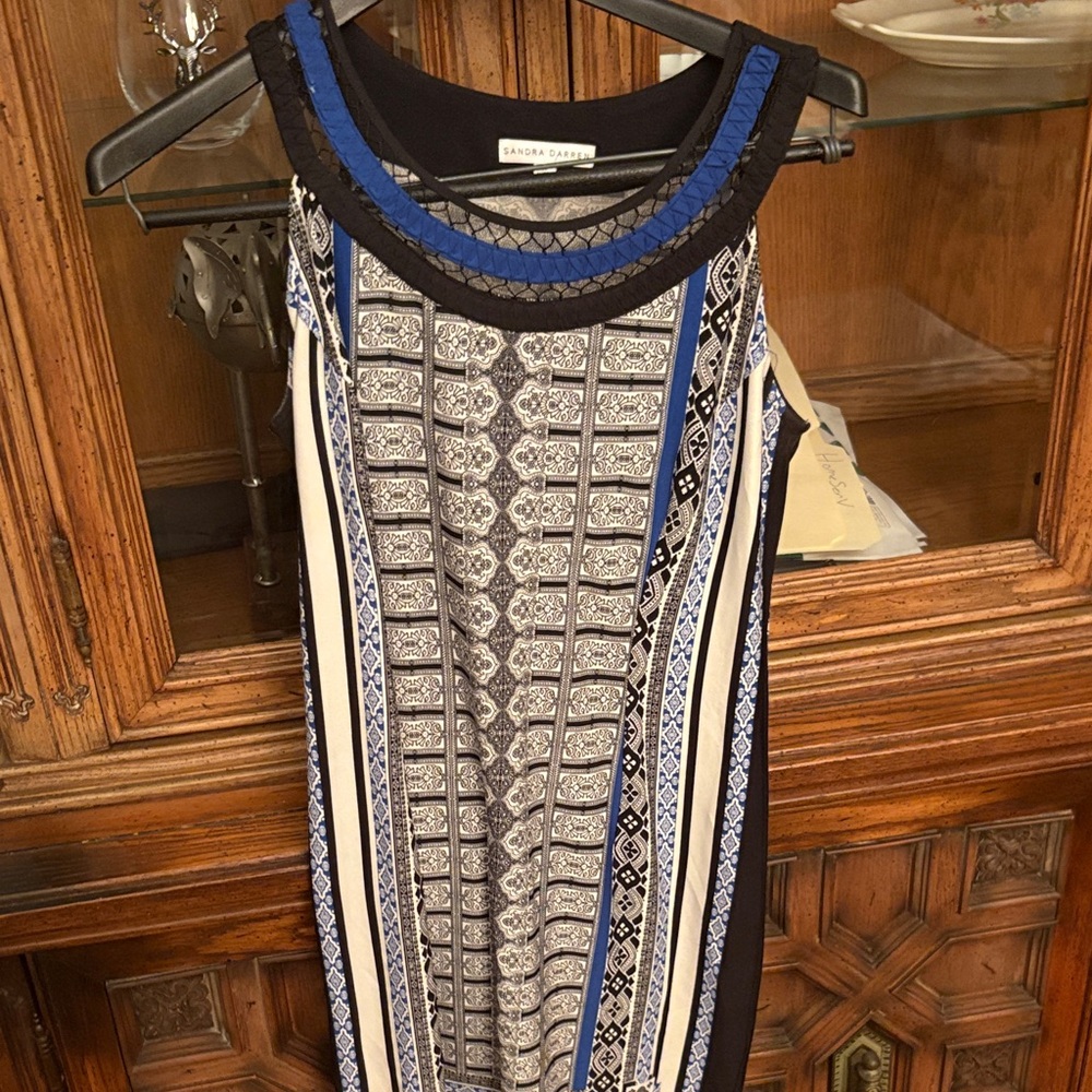 Sandra Darren Black and Blue Patterned Dress